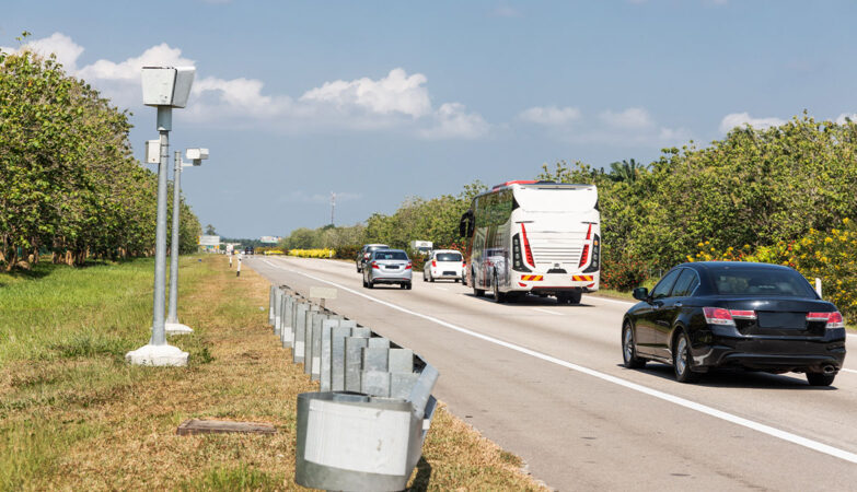 Automated license-plate reader installed beside a Florida roadway